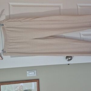 OAK&FORT, cream, cropped pants, slash pockets, elastic waist, Small.